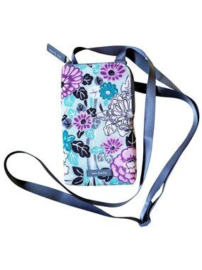 Vera Bradley Travel Wallet Wrist Purse Purple and Green Floral Design 7" x 4"
